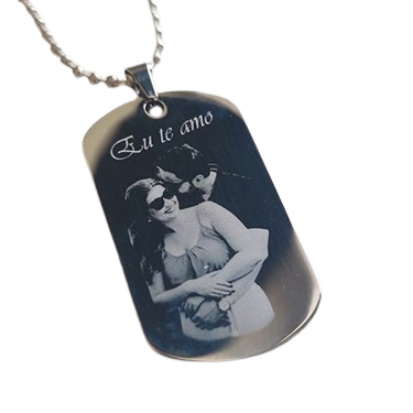 PLACA CON RETRATO Y CADENA DE ACERO INOXIDABLE